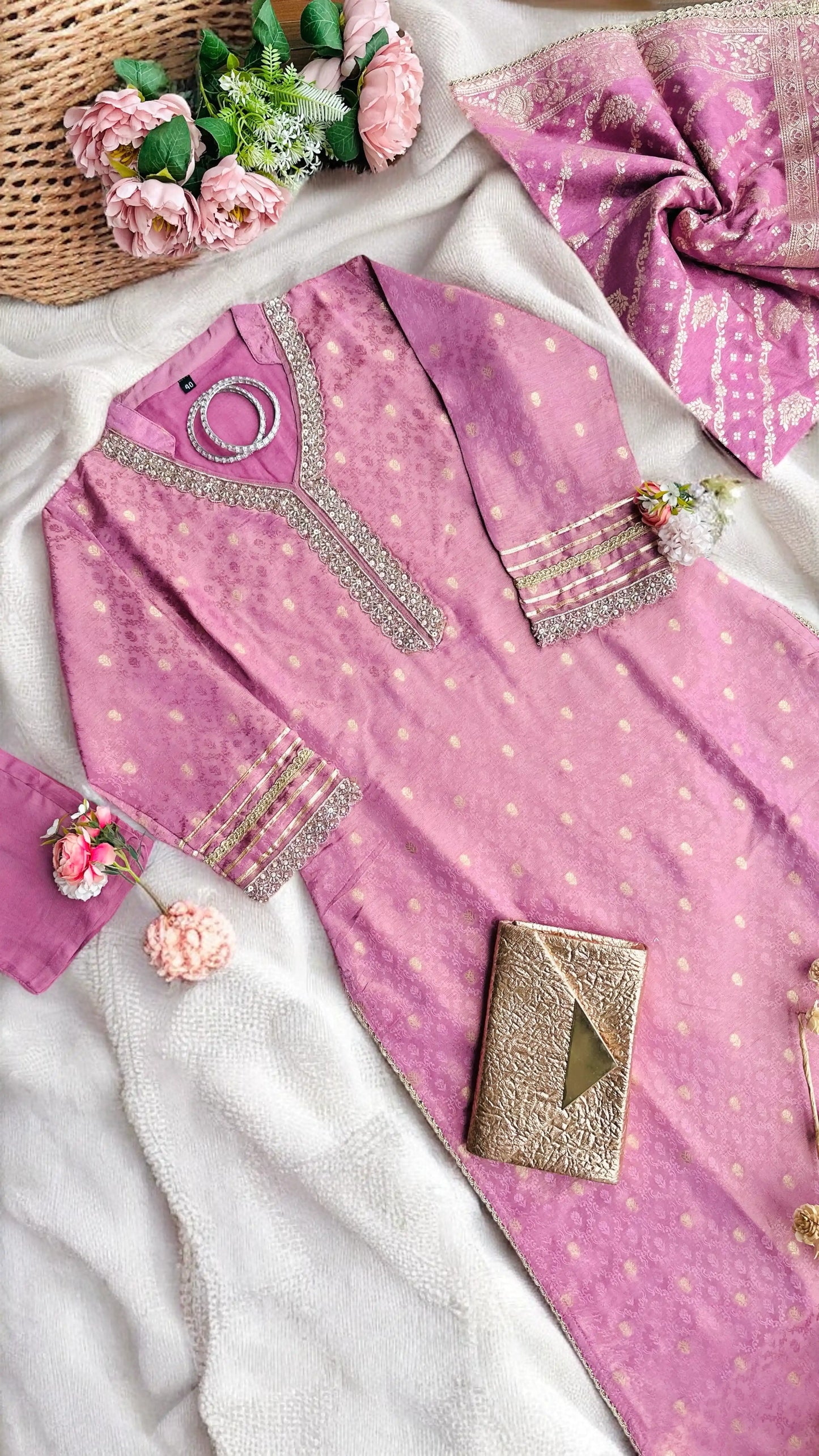 Orchid Pink Banarasi Suit Set