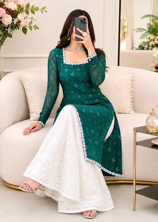 Lawn Green Mirror Gulnaz Kurta