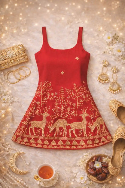 Scarlet Red Hand Embroidered Kurta
