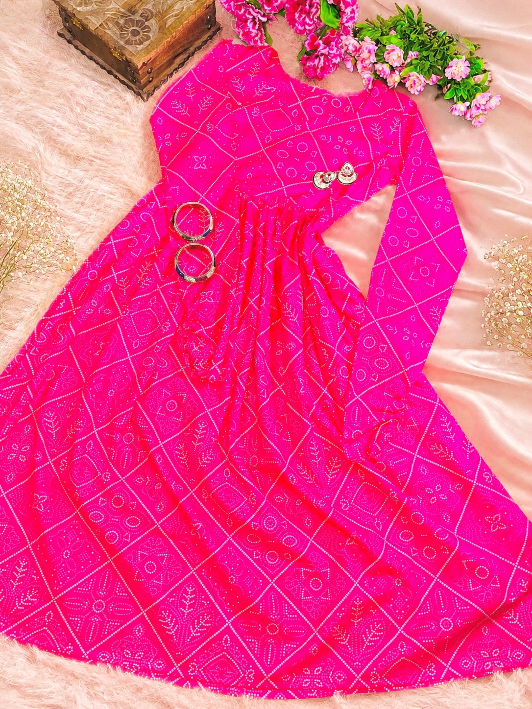 Mulmul Bandhej Jaipuri Twirl Kurta
