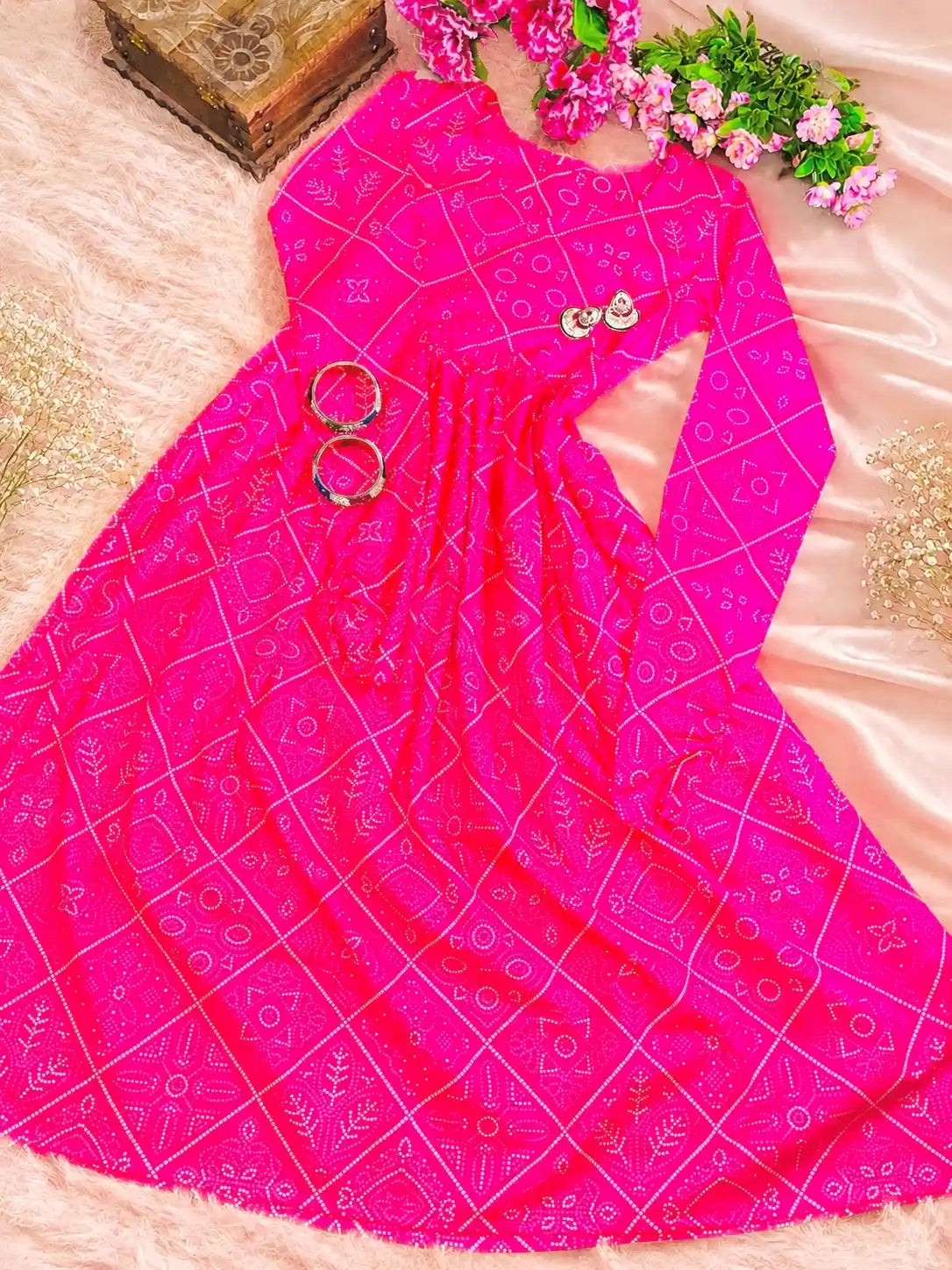 Mulmul Bandhej Jaipuri Twirl Kurta