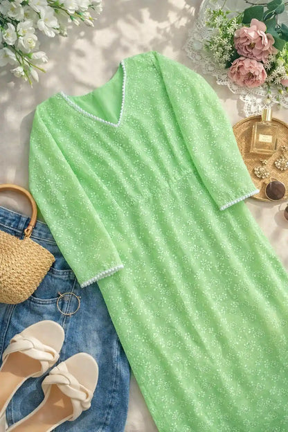 Gulnaz Mint Chikankari Lace-Up Kurta