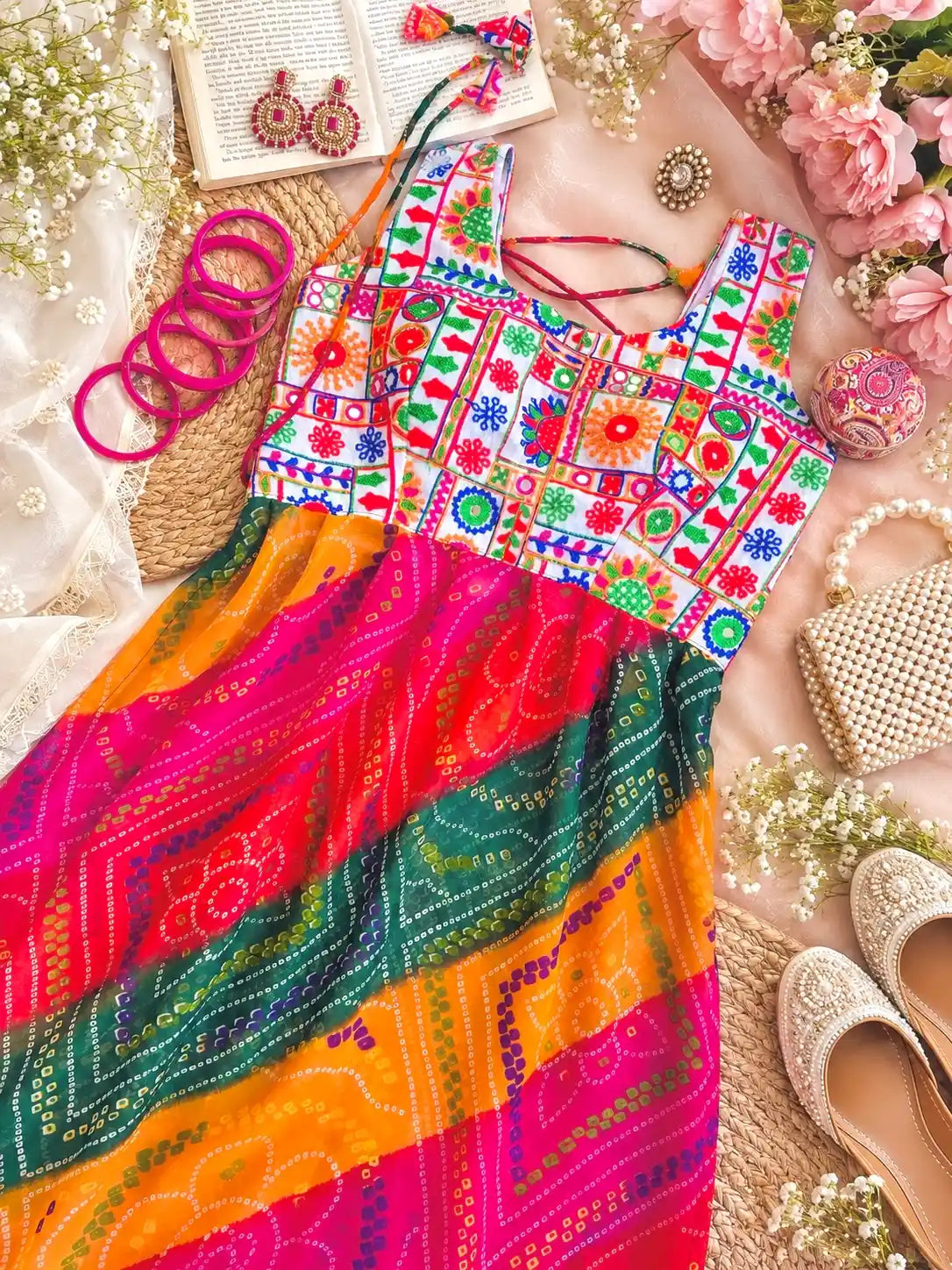 Rangreza Bandhej Back Tie Kurti