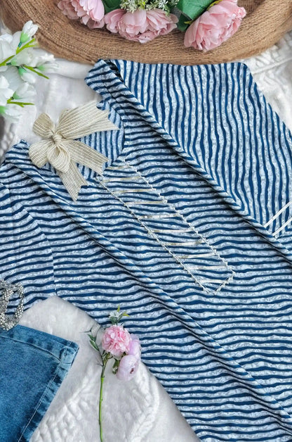 Blue Lehriya Jaipuri Short Kurta