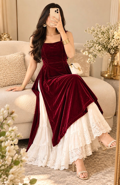 Royal Maroon Velvet Gulnaz Kurta