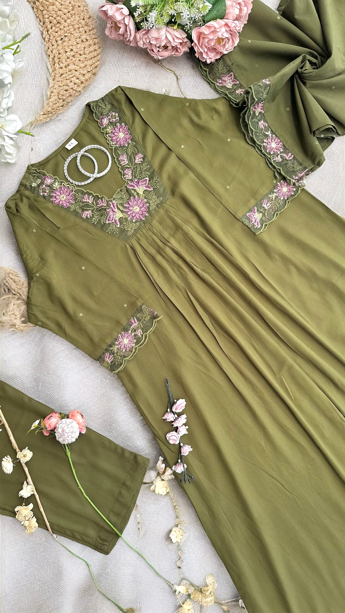 Rich Green Embroidered Suit Set