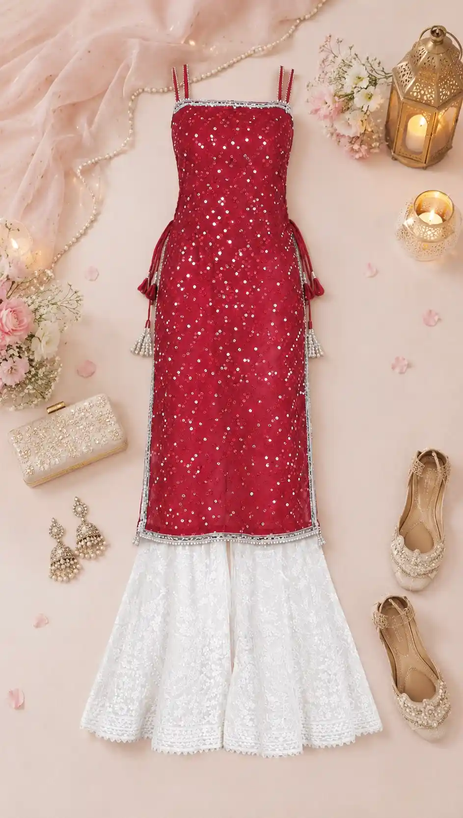 Swati's Scarlet Maroon Mirror Gulnaz Kurta