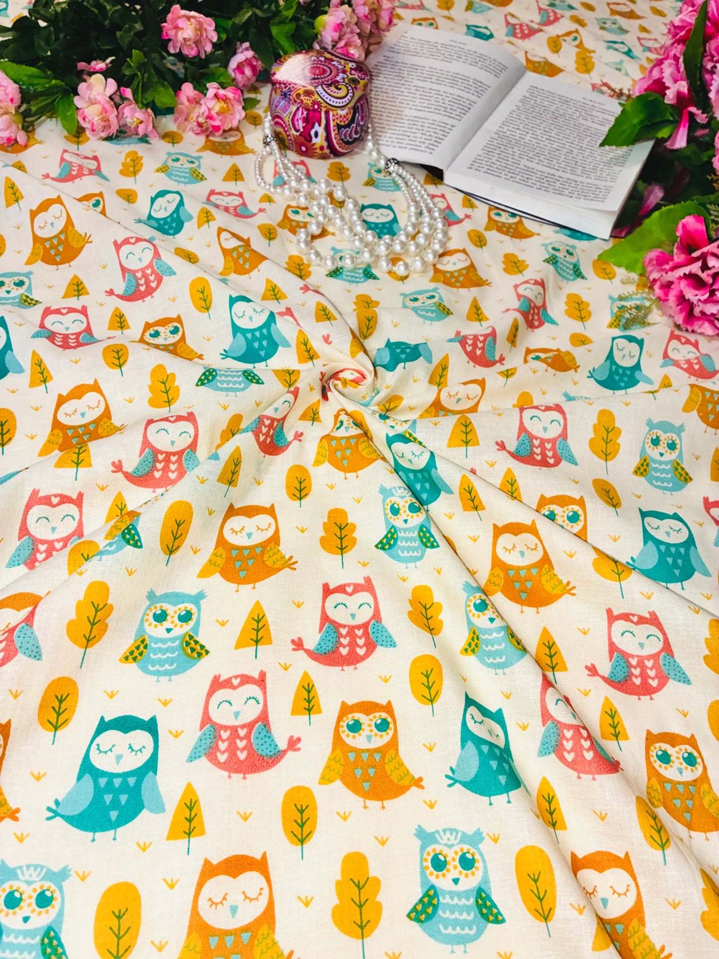 Cute Owl Print Cotton Fabric
