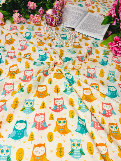 Cute Owl Print Cotton Fabric