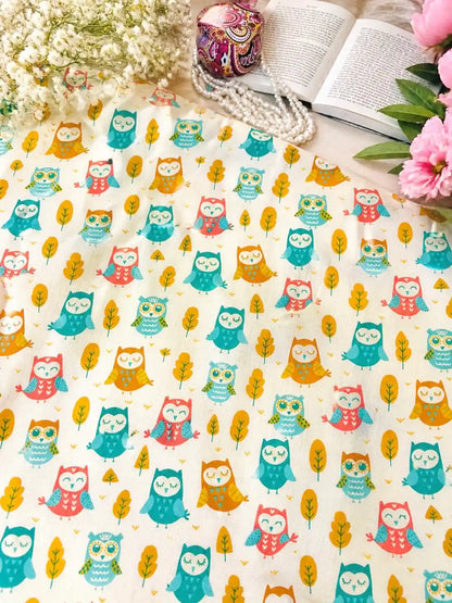 Cute Owl Print Cotton Fabric