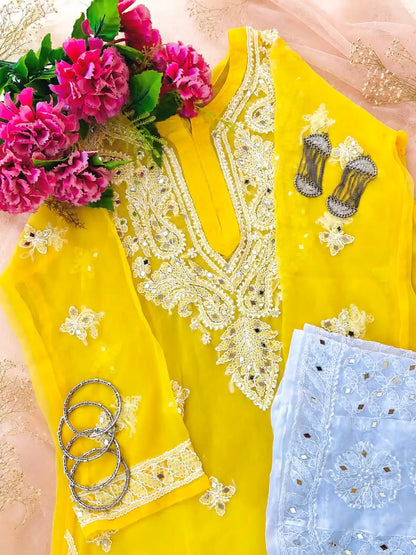 Classic Yellow Rooh Chikan Kurta