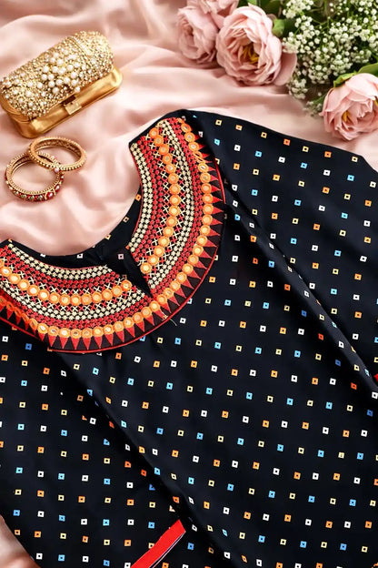 Bandhej Black Gamti Kurta