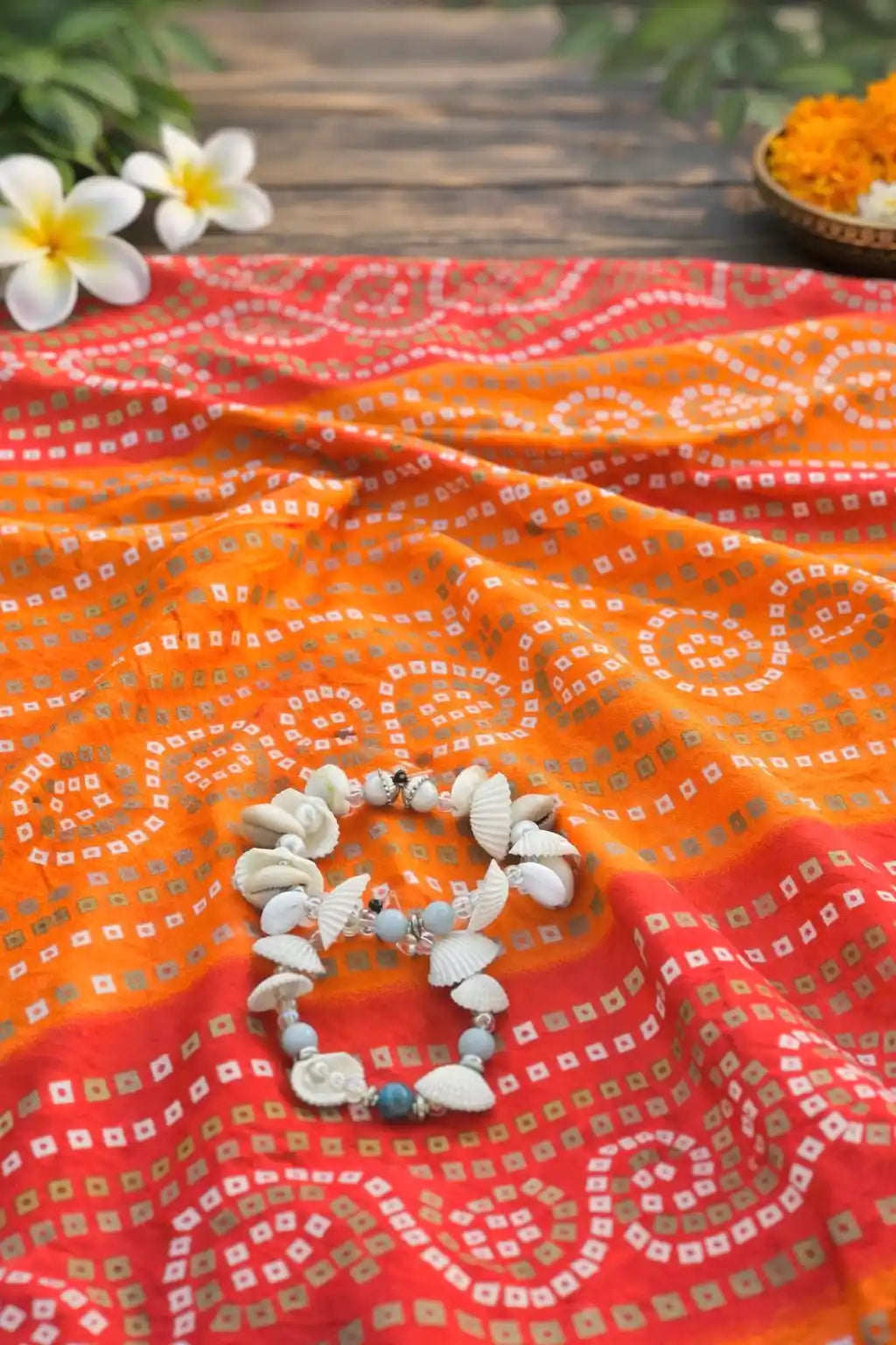 Sunlight Bandhej Handprinted MulMul Fabric Cut