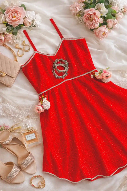 Hot Red Gulnaz Embroidered Peplum