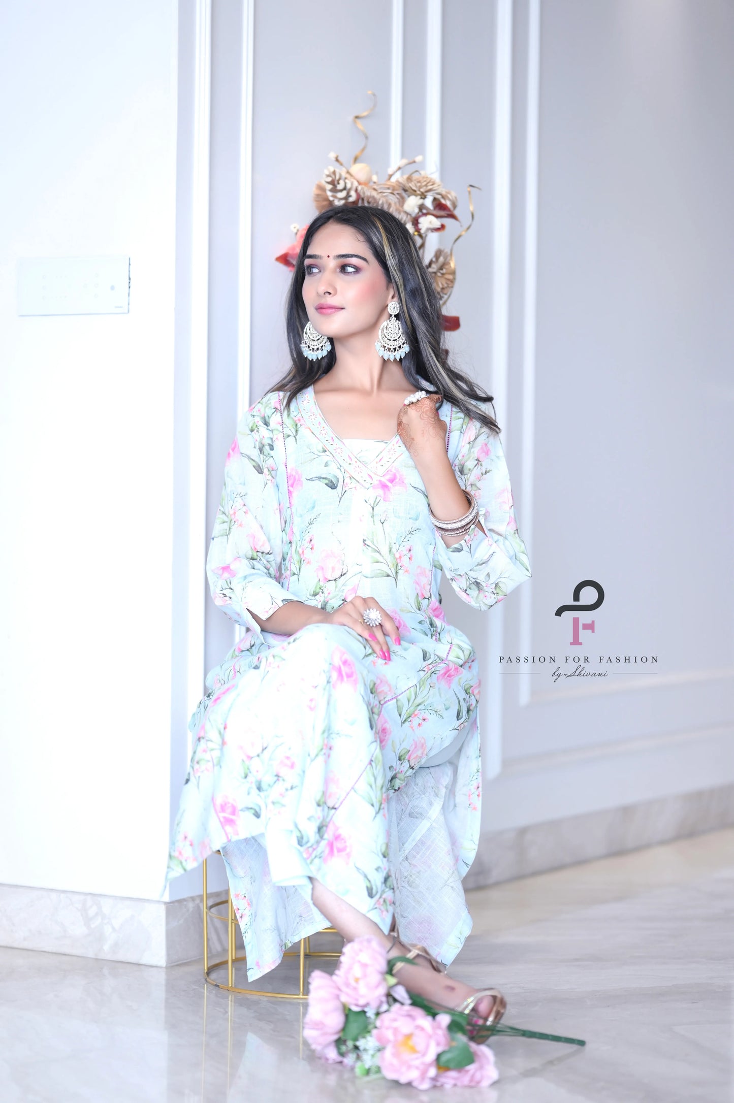 Blush Blue Floral Meher Suit Set