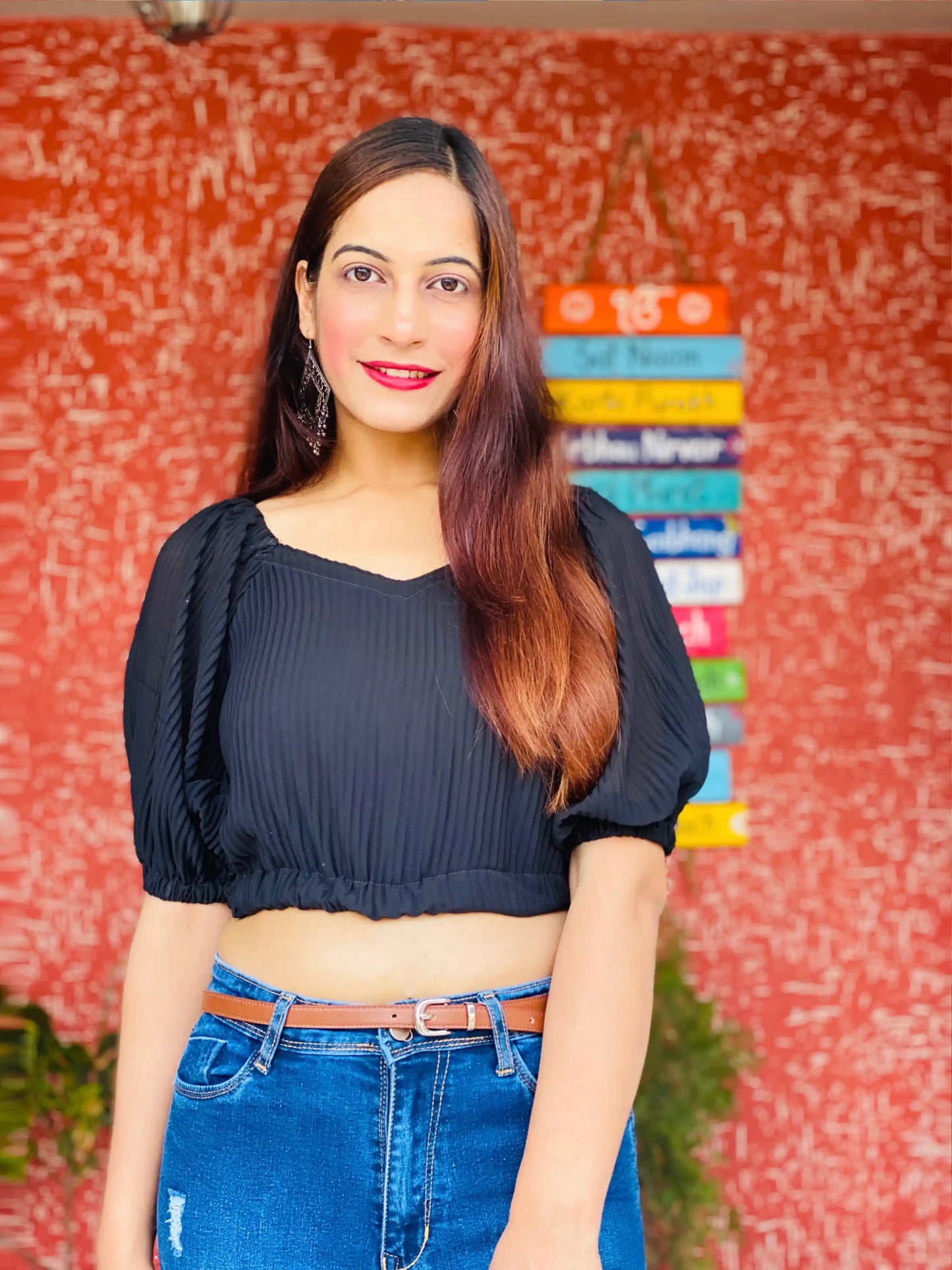 Midnight Charm Smocked Crop Top