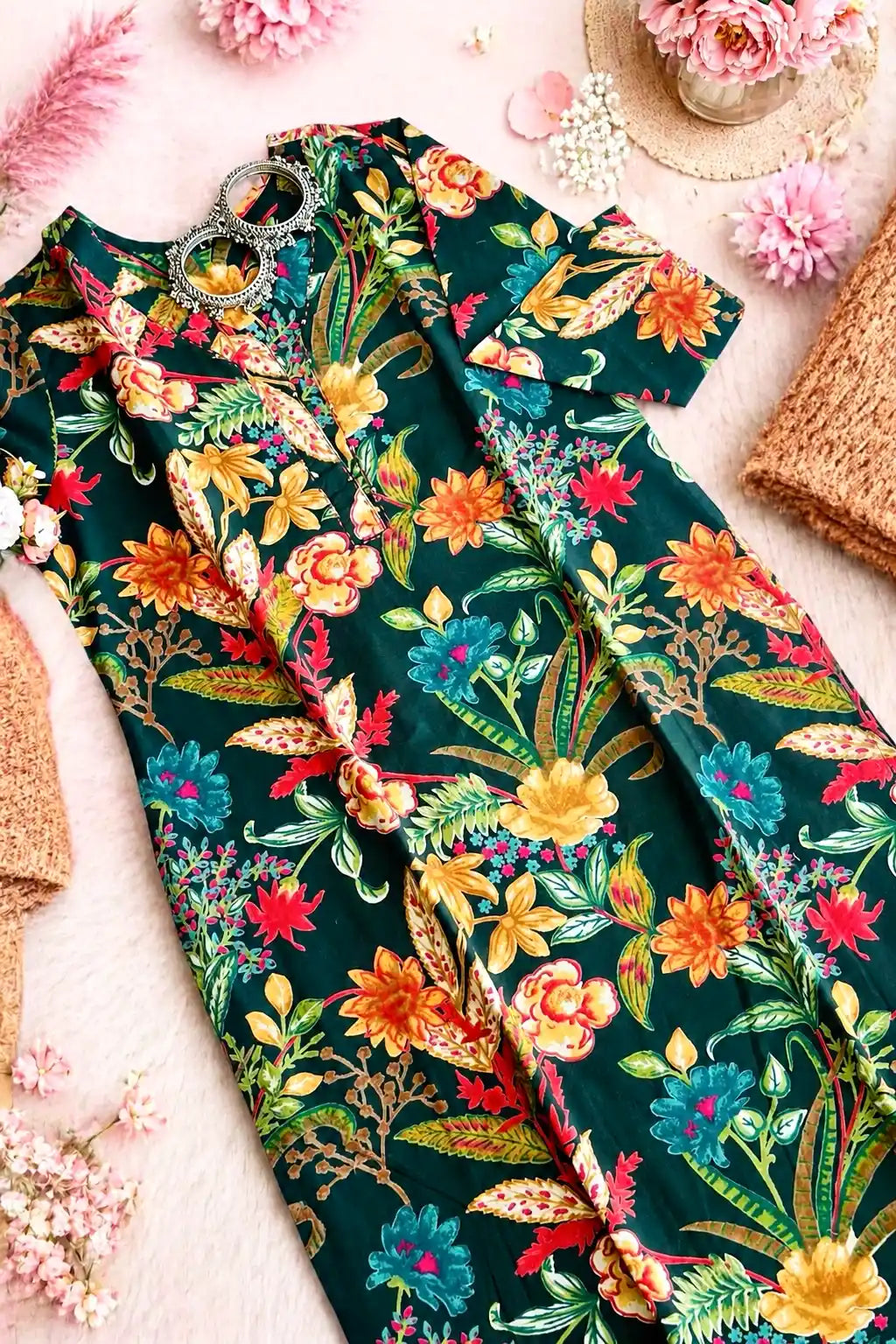 Green Floral Mul Budget Kurta