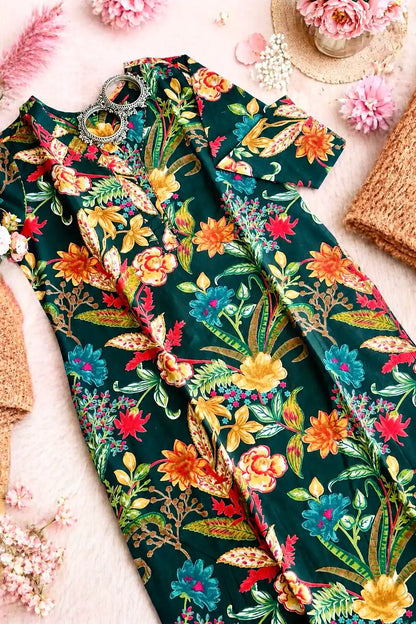 Green Floral Mul Budget Kurta