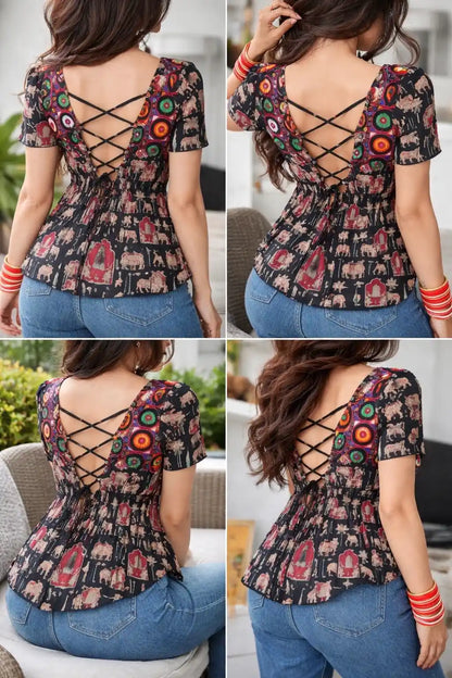 Boho Jaipuri Patch Peplum Top