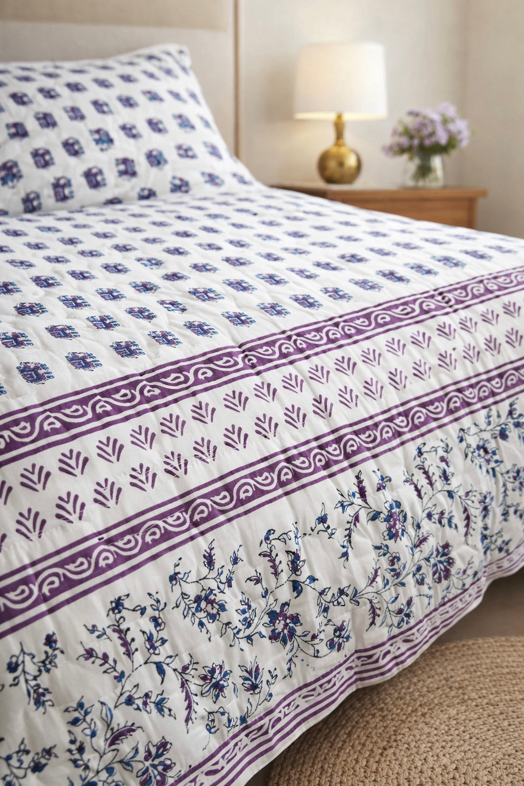 Reversible Jaipuri Block Cotton Quilt