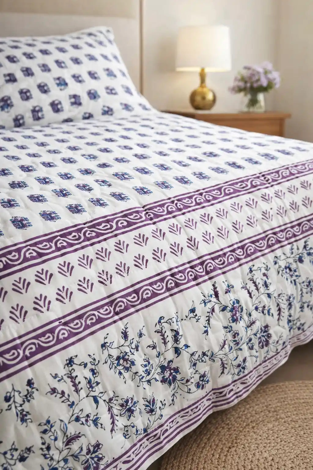 Reversible Jaipuri Block Cotton Quilt