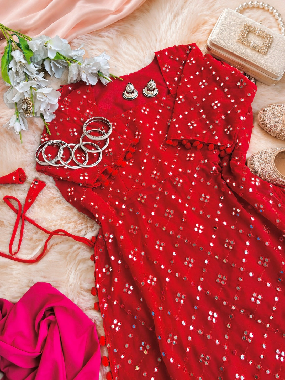 Jaaz Red Embroidered Gulnaz Kurta