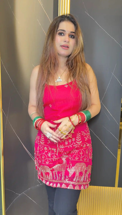 Hot Pink Hand Embroidered Kurta