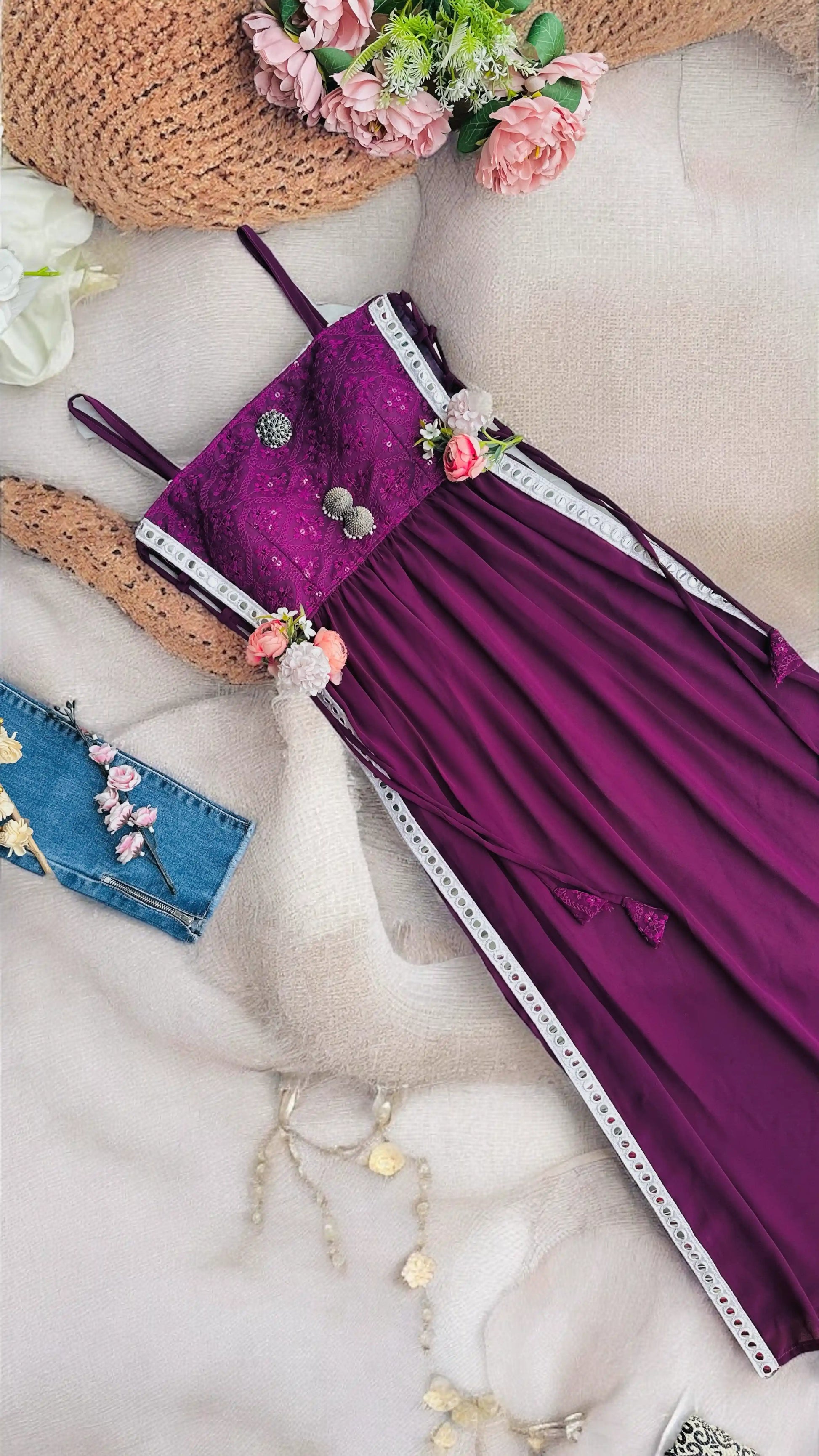 Rosy Wine Gulnaz Embroidered Kurta - Passion for Fashion by Shivani