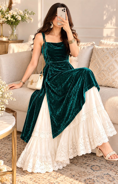 Royal Green Velvet Gulnaz Kurta