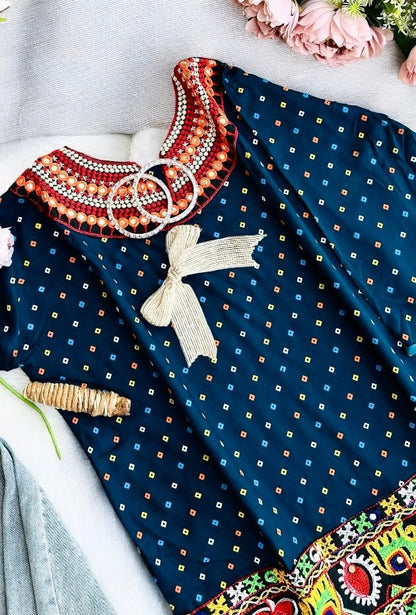 Blue Bandhej Gamti Kurta - Passion for Fashion by Shivani