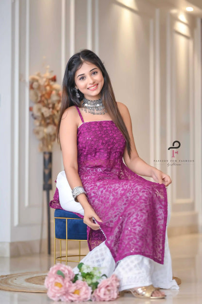 Sunlit Wine Gulnaz Embroidered Kurta