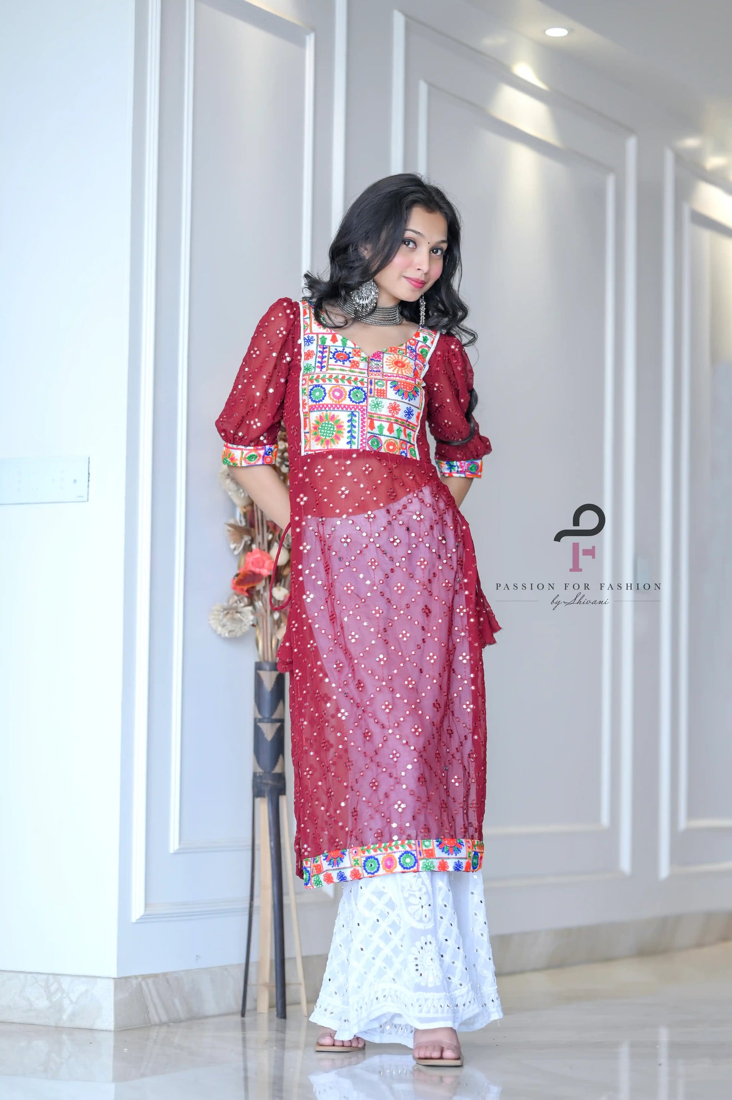 Scarlet Maroon Embroidered Gulnaz Kurta