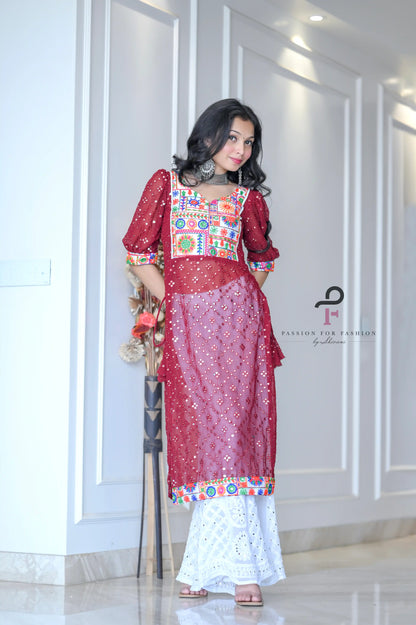 Scarlet Maroon Embroidered Gulnaz Kurta