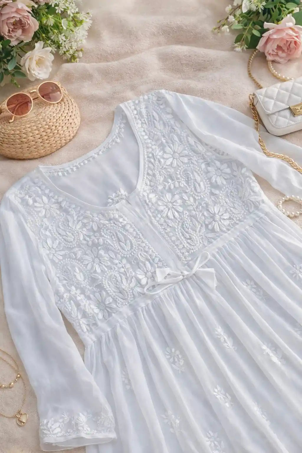 Dreamy White Short Chikan Top