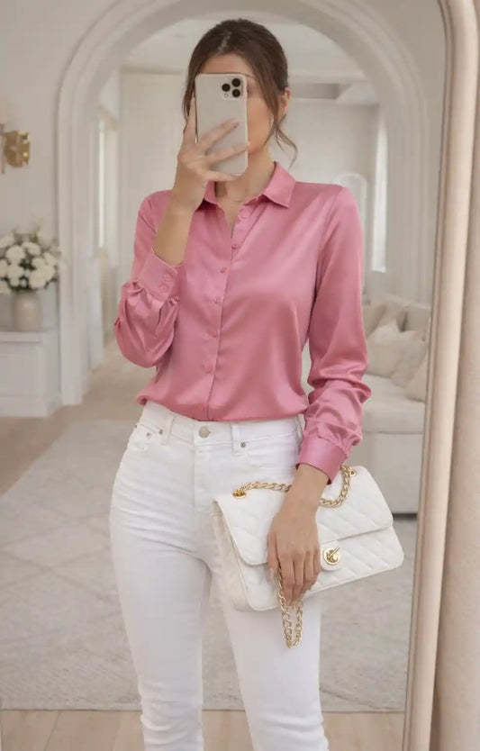 Blush Pink Satin Shirt