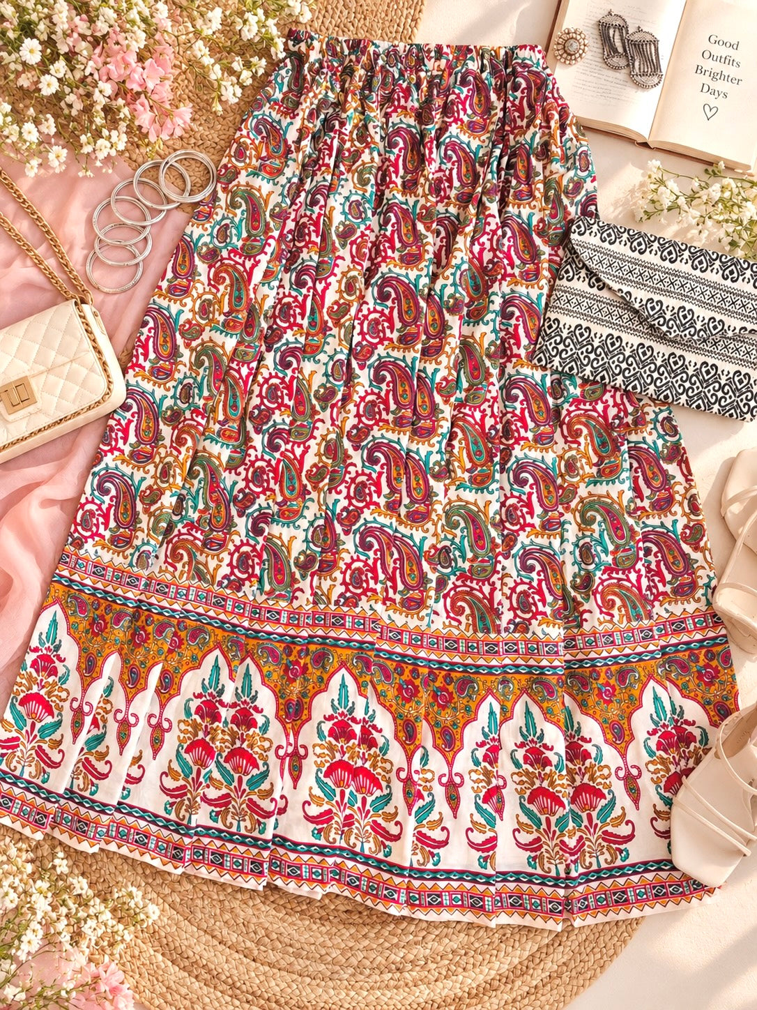 Rustic Jaipuri Printed Flared Twirl Skirt
