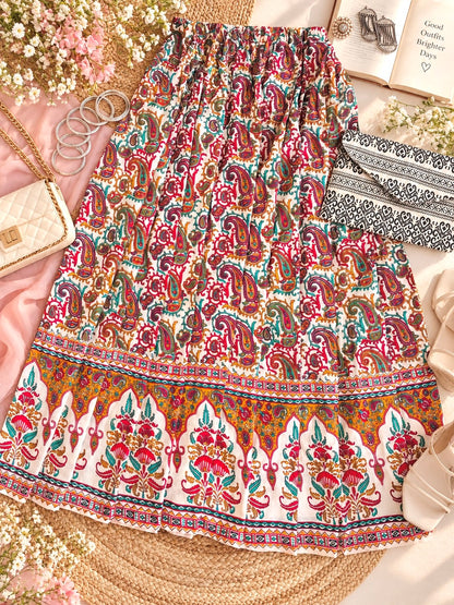 Rustic Jaipuri Printed Flared Twirl Skirt