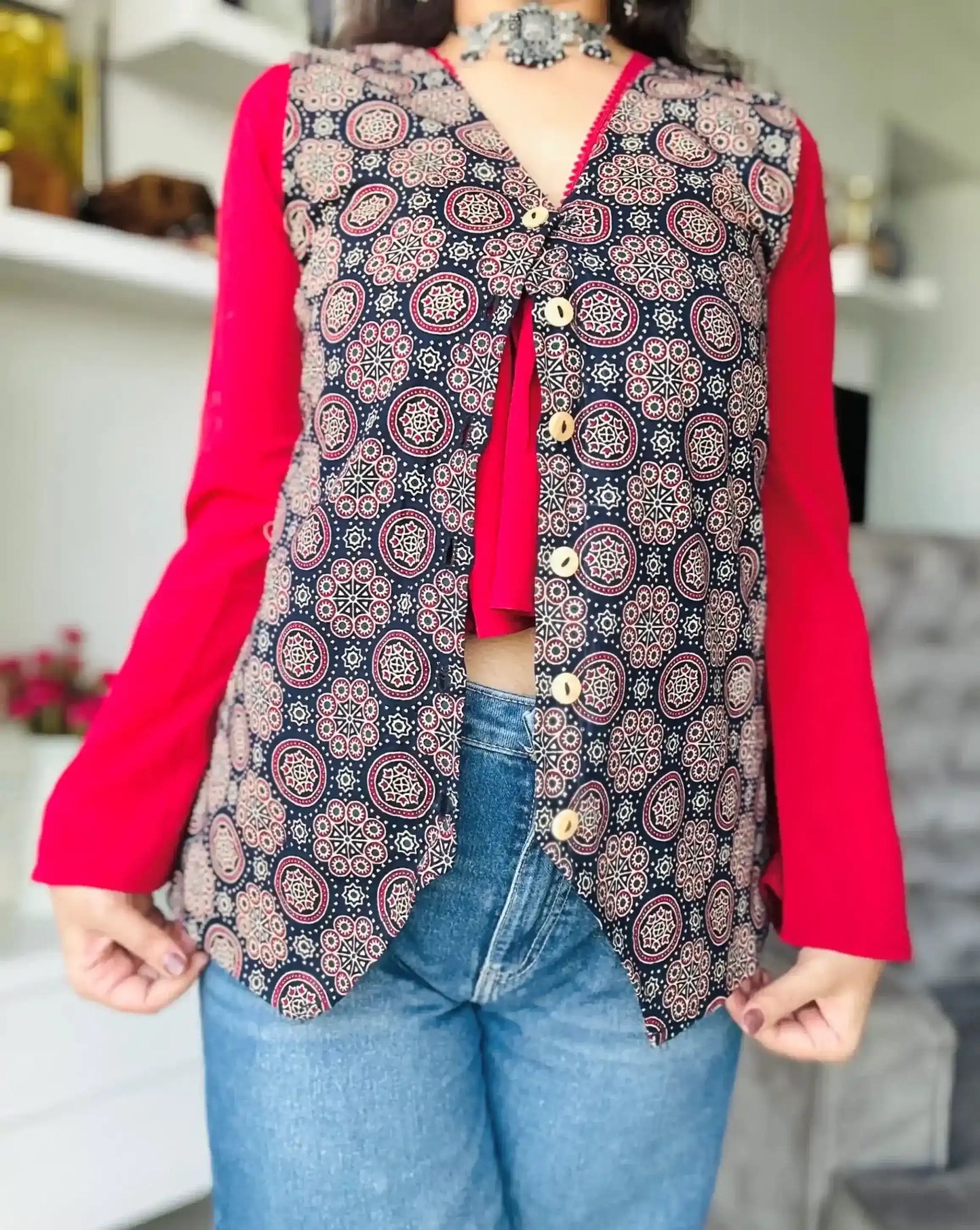Blue Ajrakh Dual Jacket Top