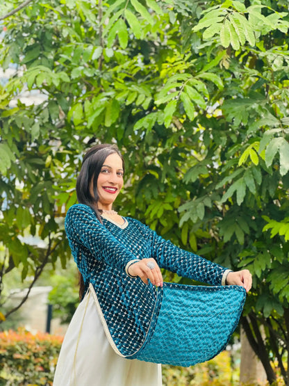 Fine Turquiose Velvet Gulnaz Kurta