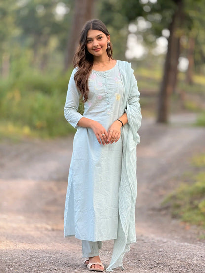 Pastel Aqua Blossom Kurta Set