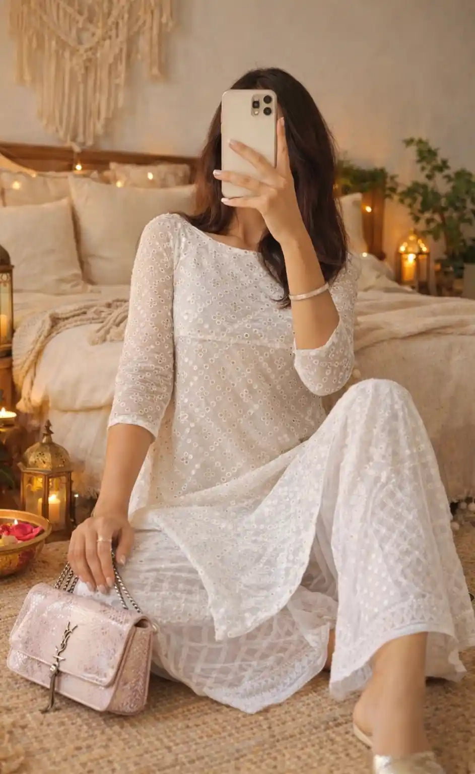 Soft White Mirror Gulnaz Kurta