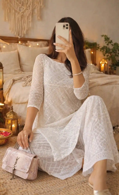Soft White Mirror Gulnaz Kurta