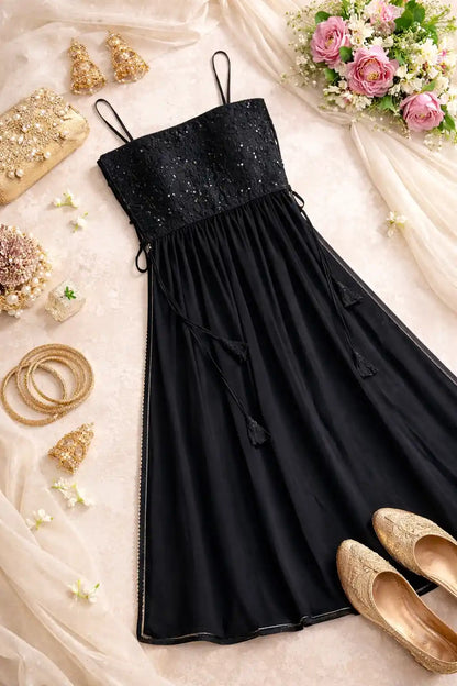 Smoky Black Gulnaz Embroidered Kurta