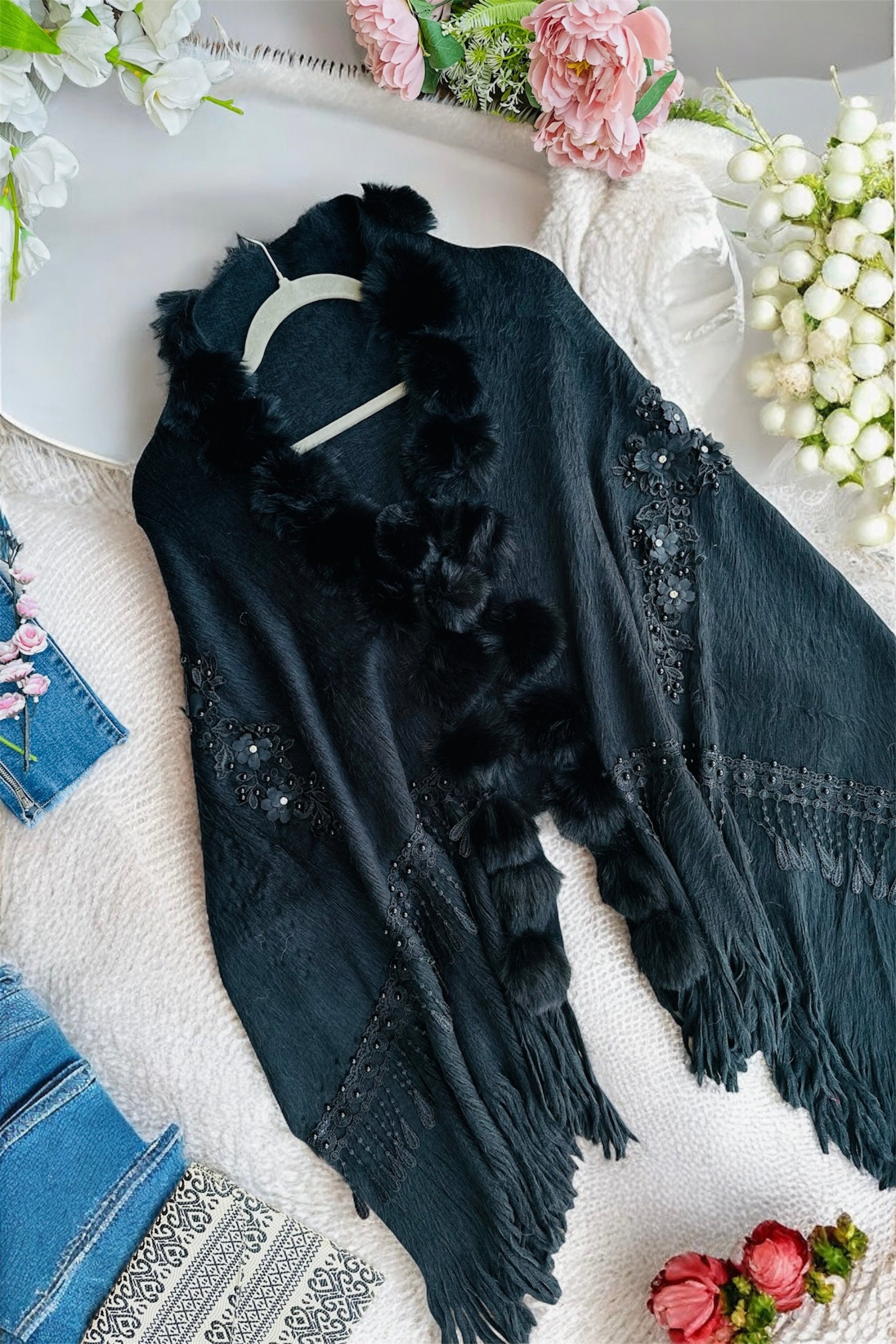 Soft Black Fur Winter Cape