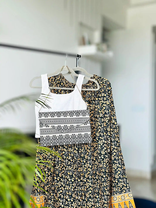 Mustard Kalamkari Jaipuri Twirl Skirt