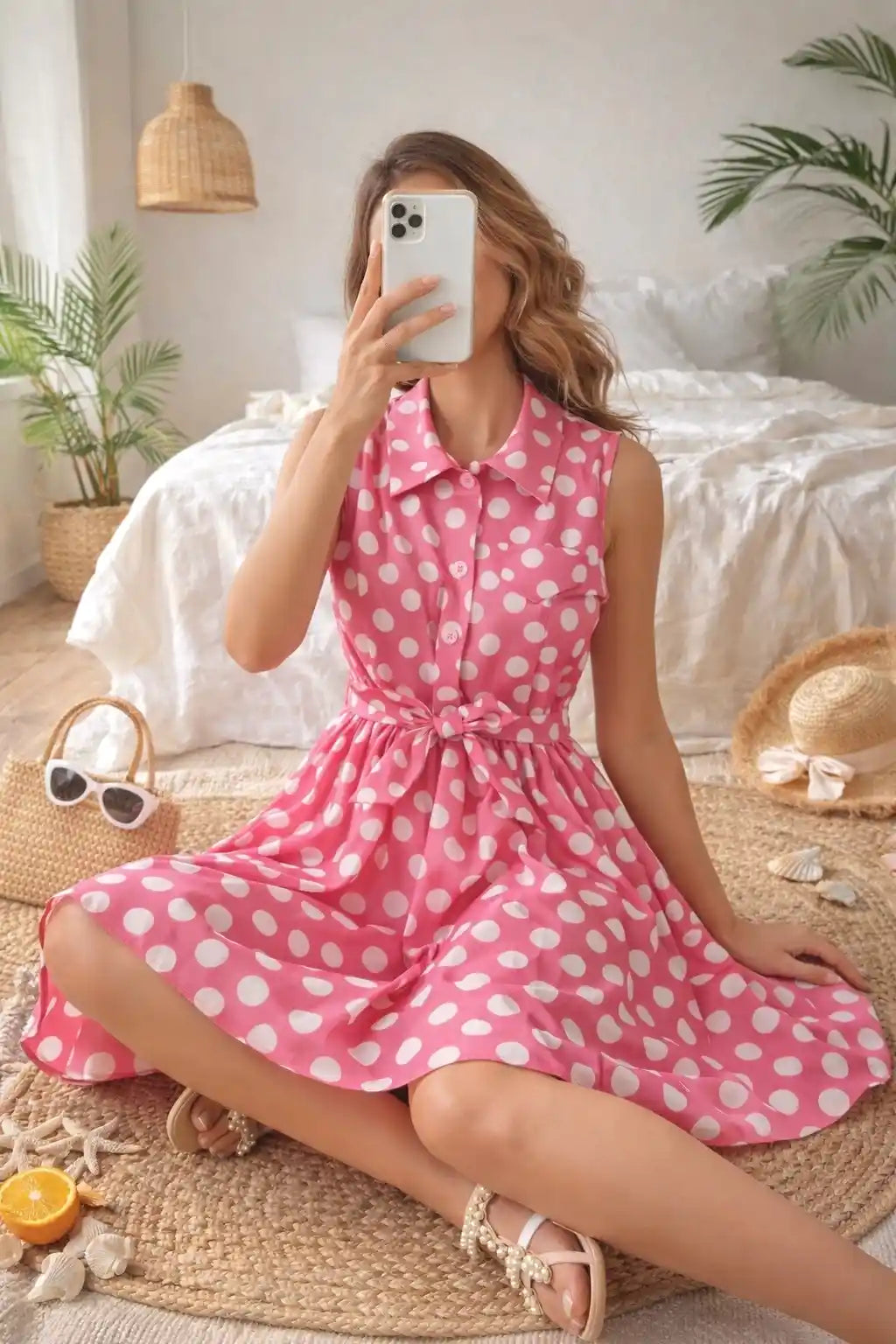 Dreamy Pink Polka Collar Dress
