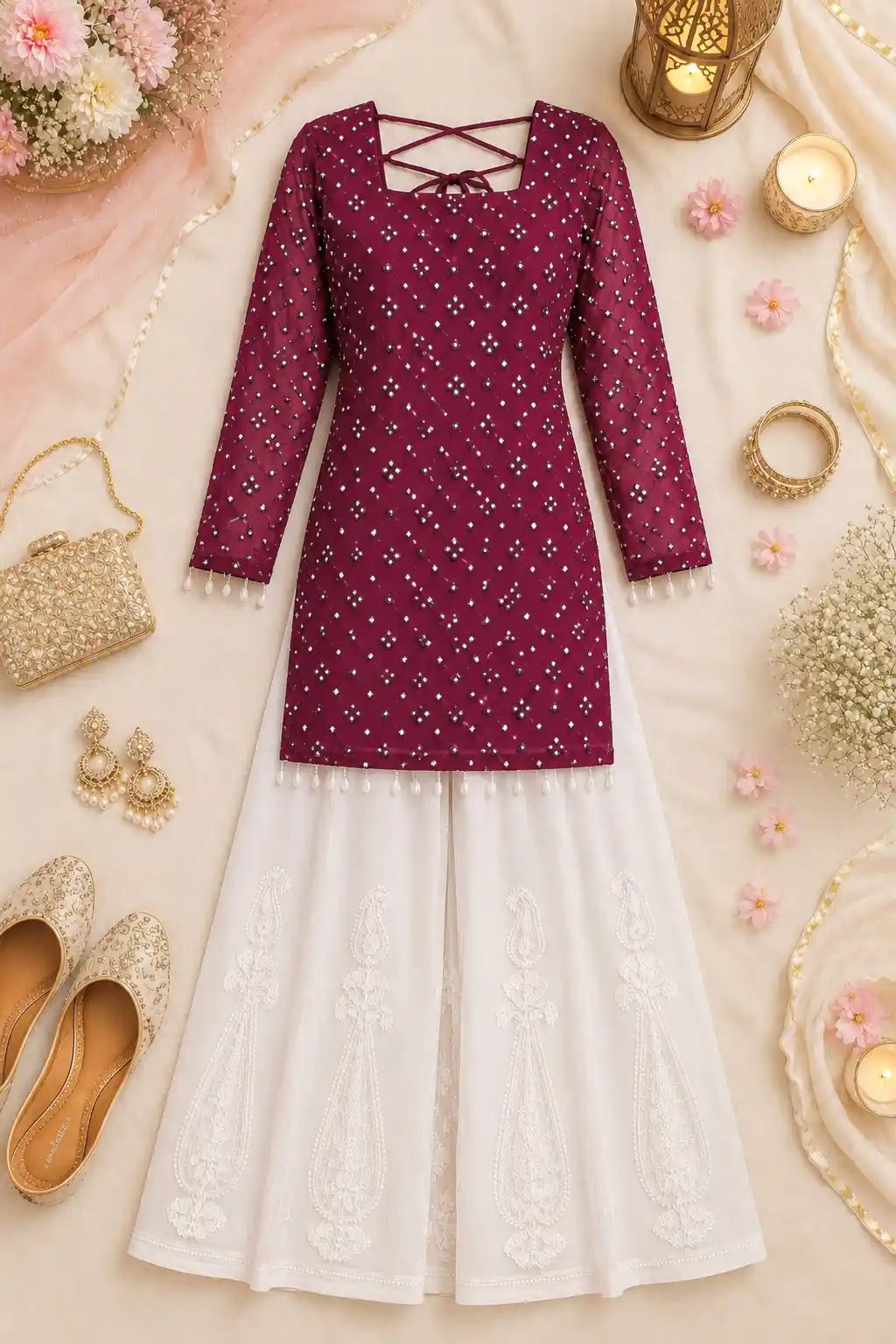 Vintage Wine Gulnaz Embroidered Kurta