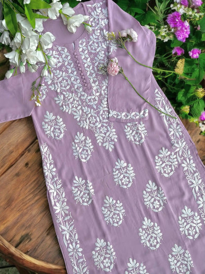 Pastel Lilac Gulzar Chikan Kurta