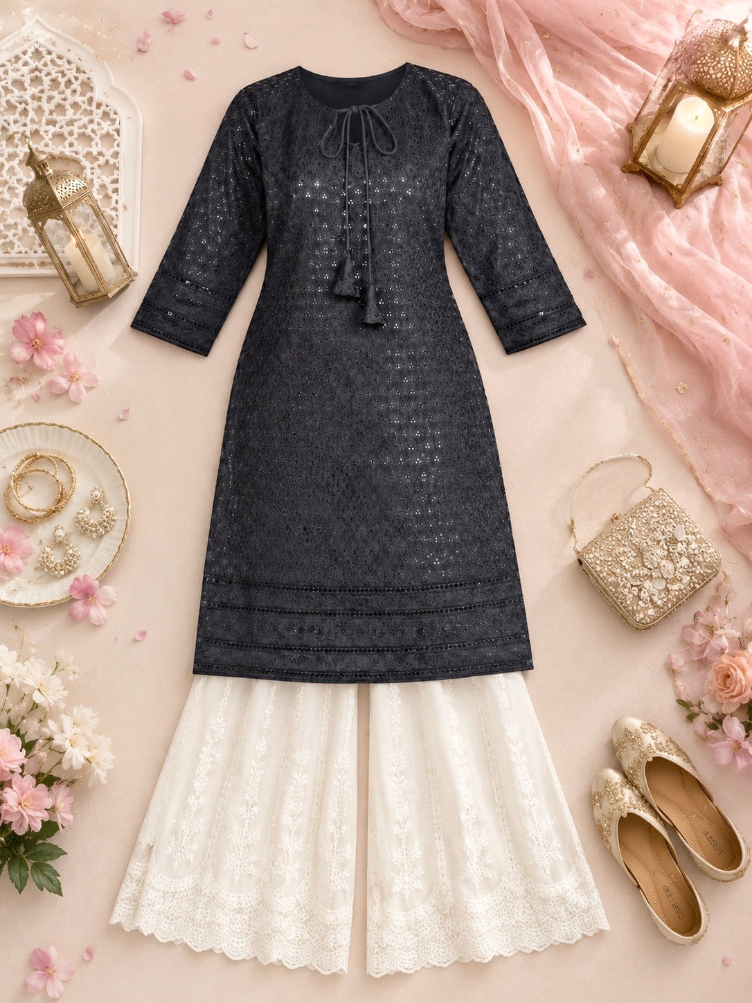 Gulnaz Black Sequin Embroidered Kurta