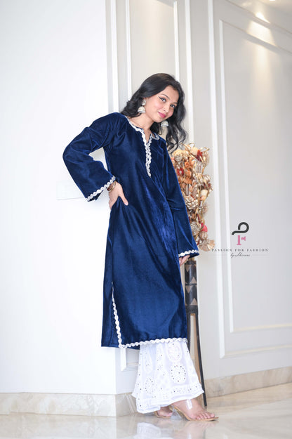 Monochrome Blue Velvet Gulnaz Kurta